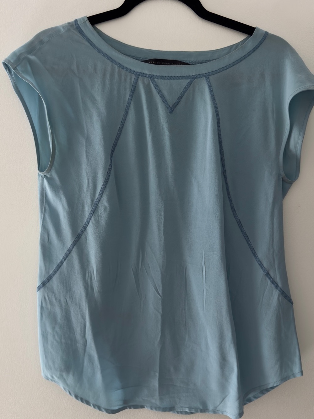 MARC JACOBS Blue Silk Women's Cap-Sleeve Top